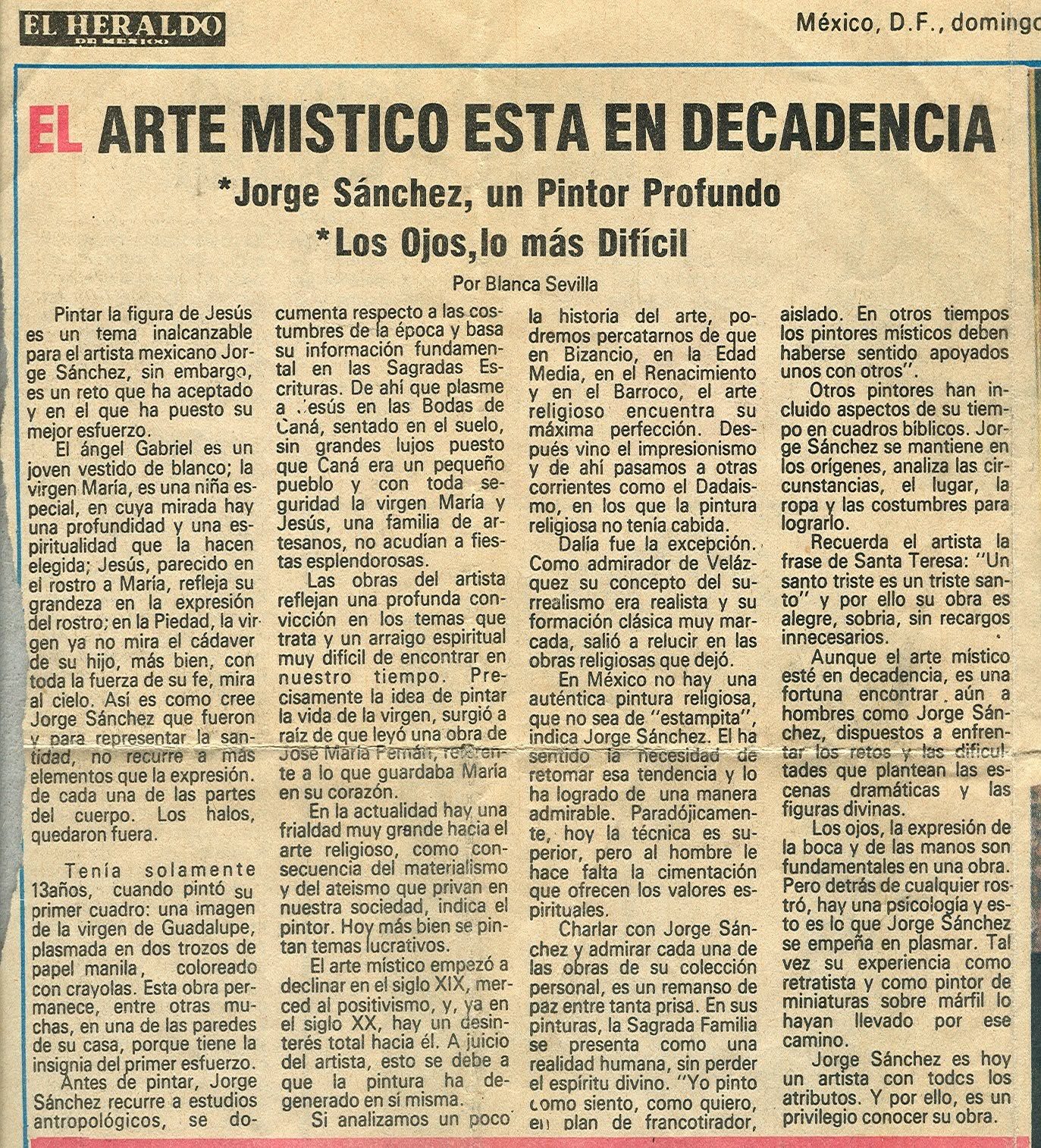 Entrevista al pintor a doble columna, encabezada por un titular en rojo